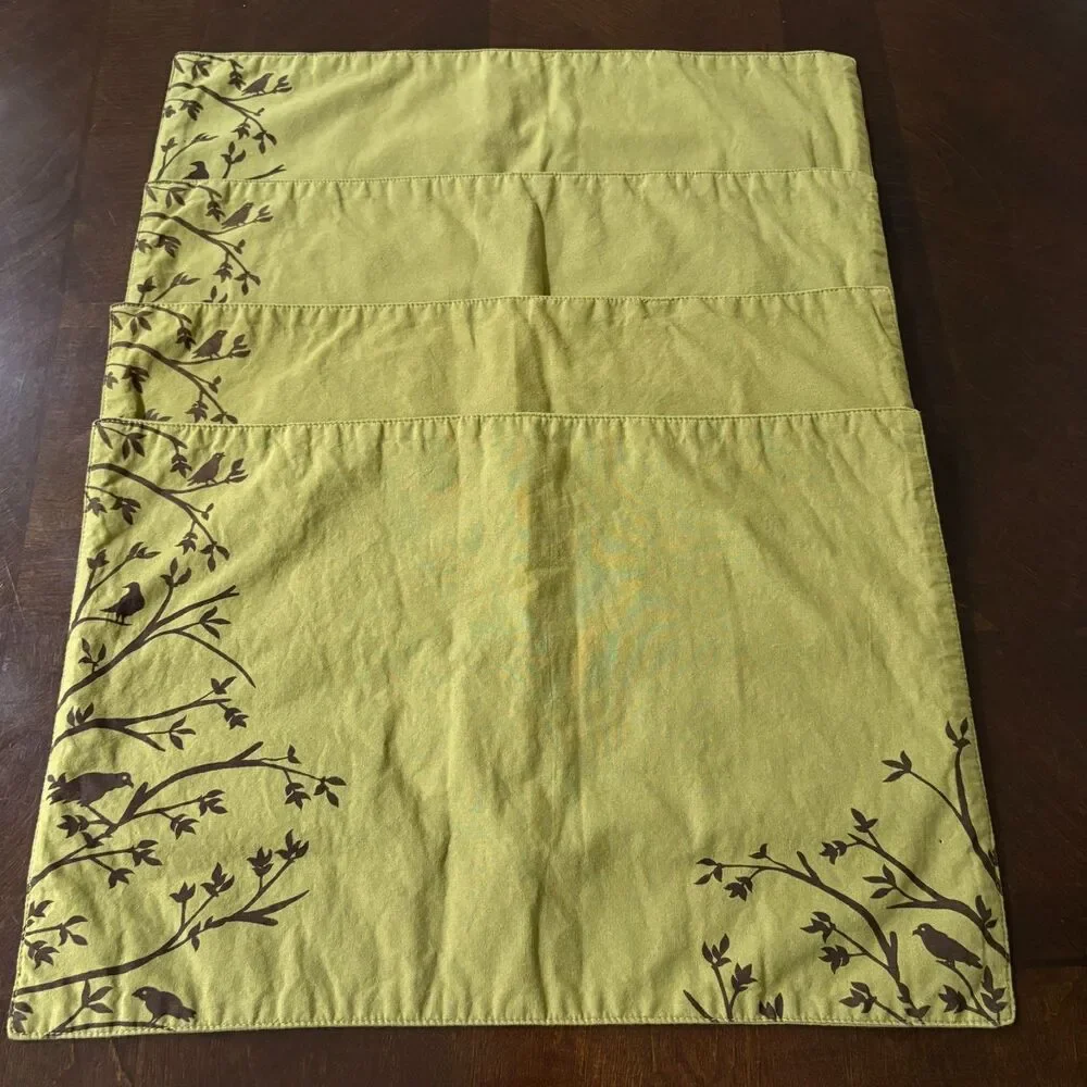 Pier 1 Imports Mosstone Placemats Set of 4 Green Bird Branch Cotton 13x19 Nature